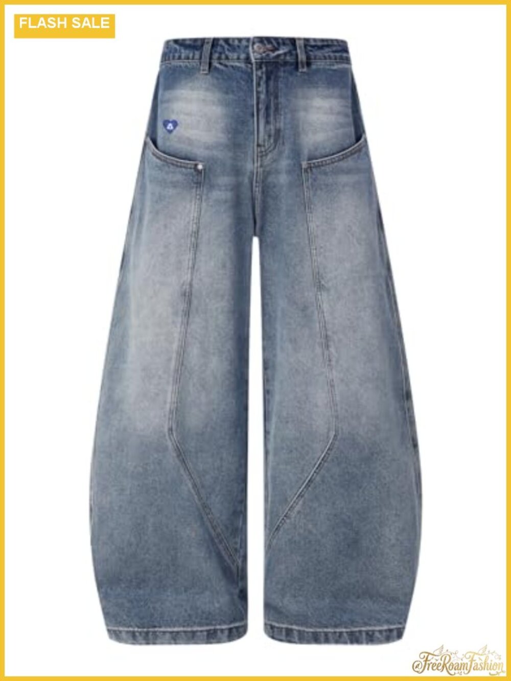 Baggy Barrel Jeans Wide Leg Denim Pants Loose Fit Vintage Streetwear Curved Seam